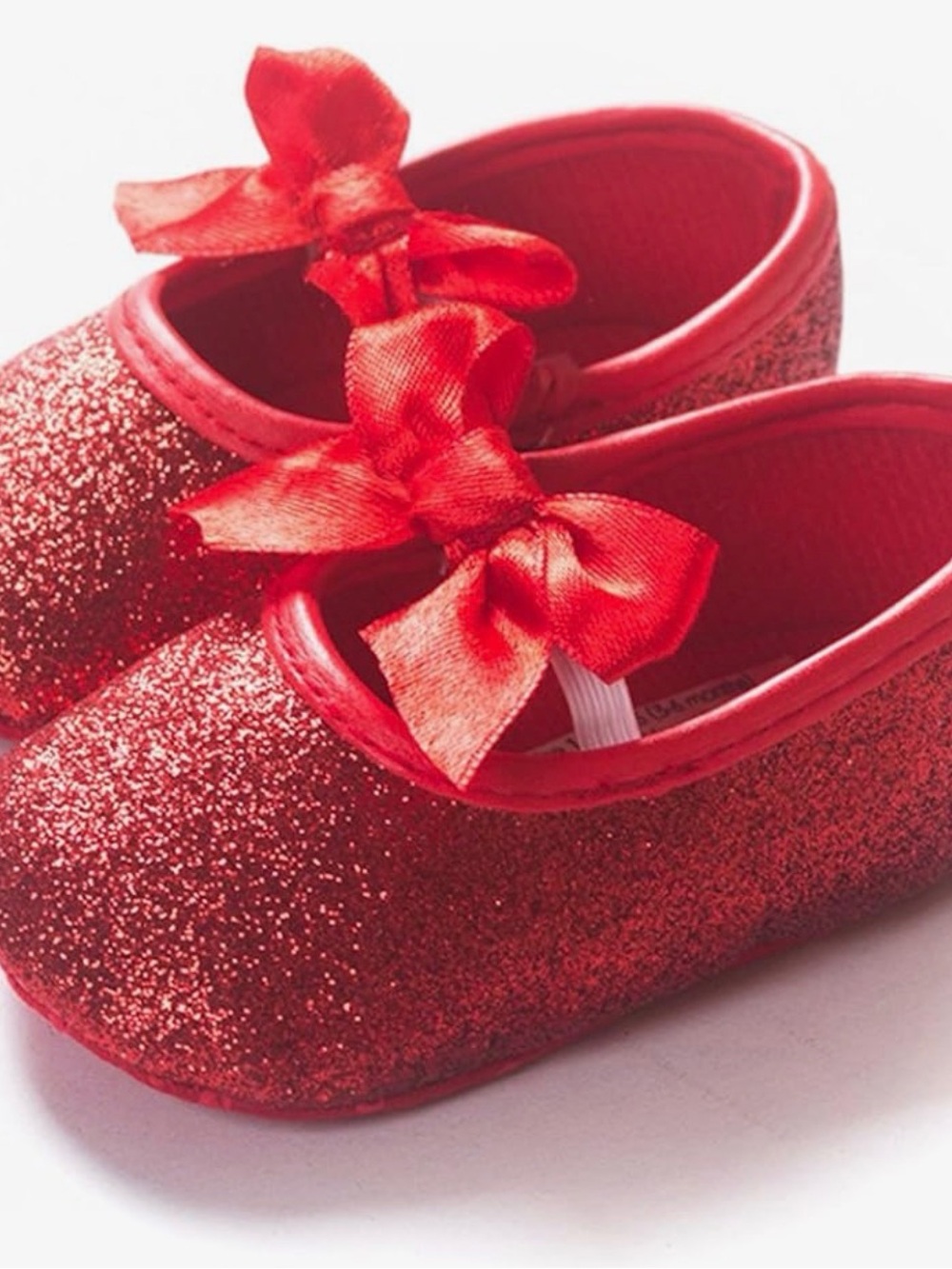 Kids Red Glitter Bow Ballet Flats